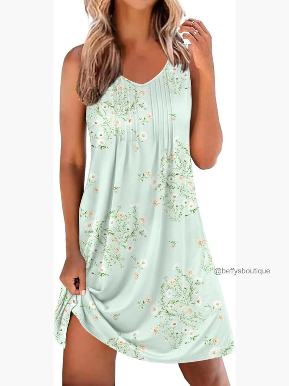 Sleeveless Cotton Nightgown with V-Neck Pleated Front